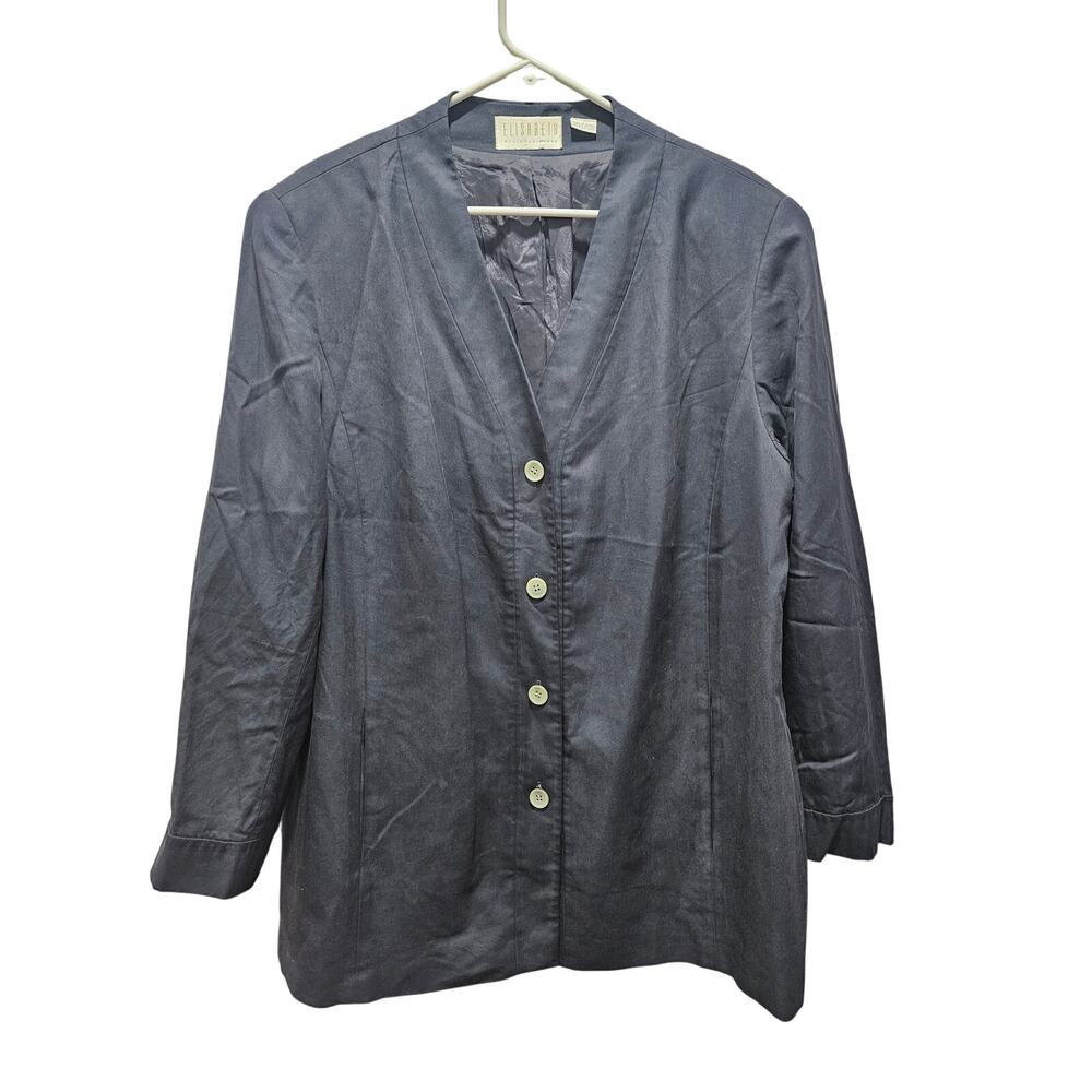 Elisabeth by Liz Claiborne 100% Silk Blazer Women’s 18 Slate Blue Boxy Lined